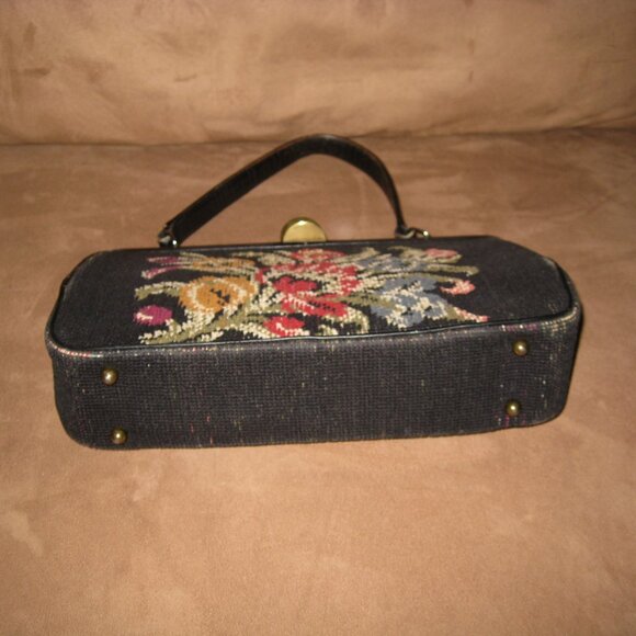 La Marquise Needlepoint Purse Handbag Leather Vintage - Picture 7 of 15